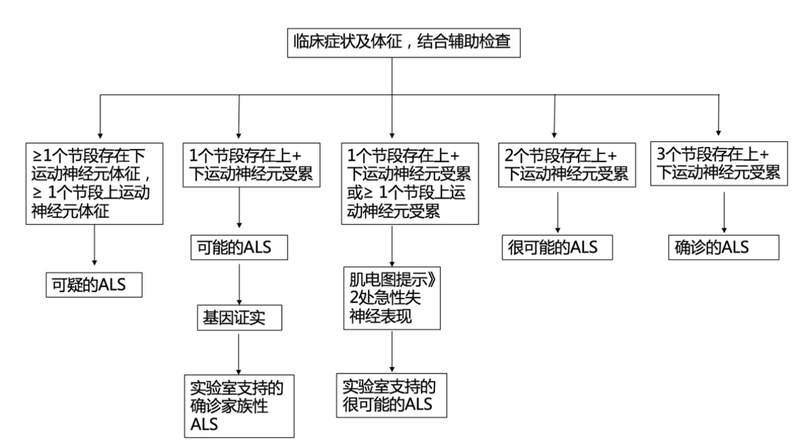 肌萎缩侧索硬化（ALS）诊疗流程，根据EI Escorial标准修订版